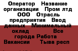 Оператор › Название организации ­ Пром лтд, ООО › Отрасль предприятия ­ Ввод данных › Минимальный оклад ­ 23 000 - Все города Работа » Вакансии   . Тыва респ.